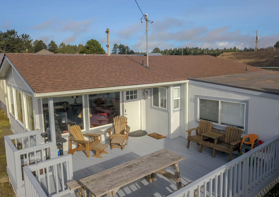 Large deck including propane grill
