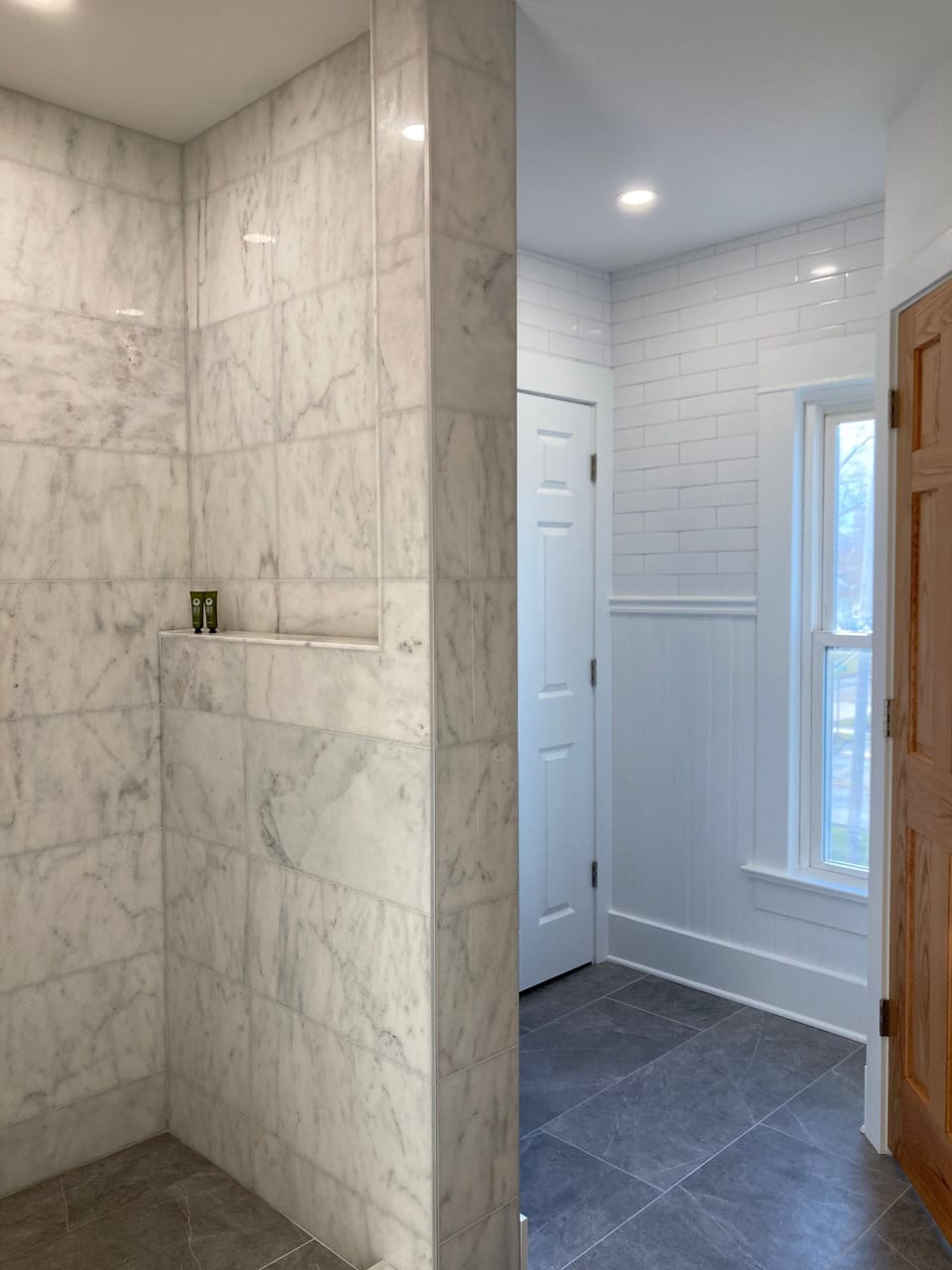 Upstairs bathroom, toilet closet. Attic access through bathroom.