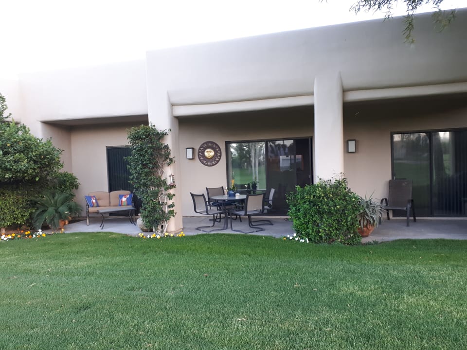 View of patio from golf course