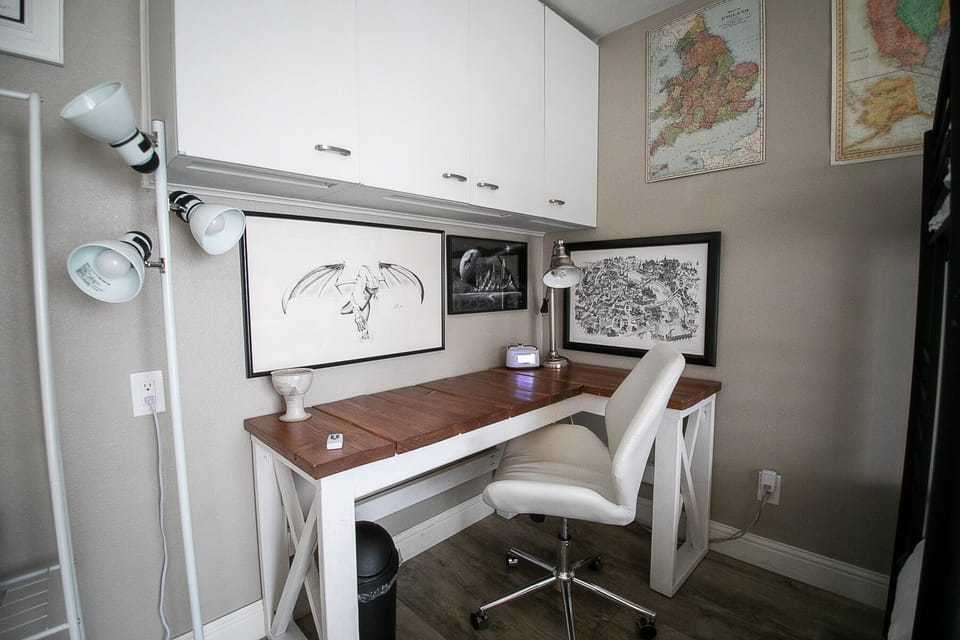 A perfect little spot for a laptop + mini printer! High speed wifi included!