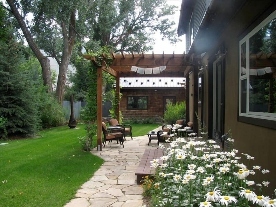 Fully fenced yard looking toward detached workshop