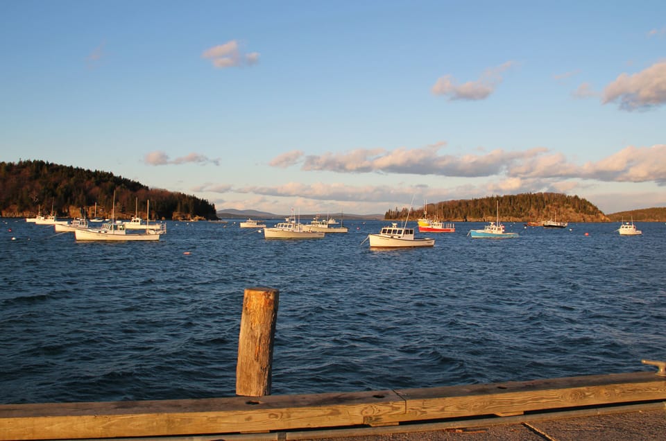 Bar Harbor lobster boat at sunset.  The prize at the end of the shore path!