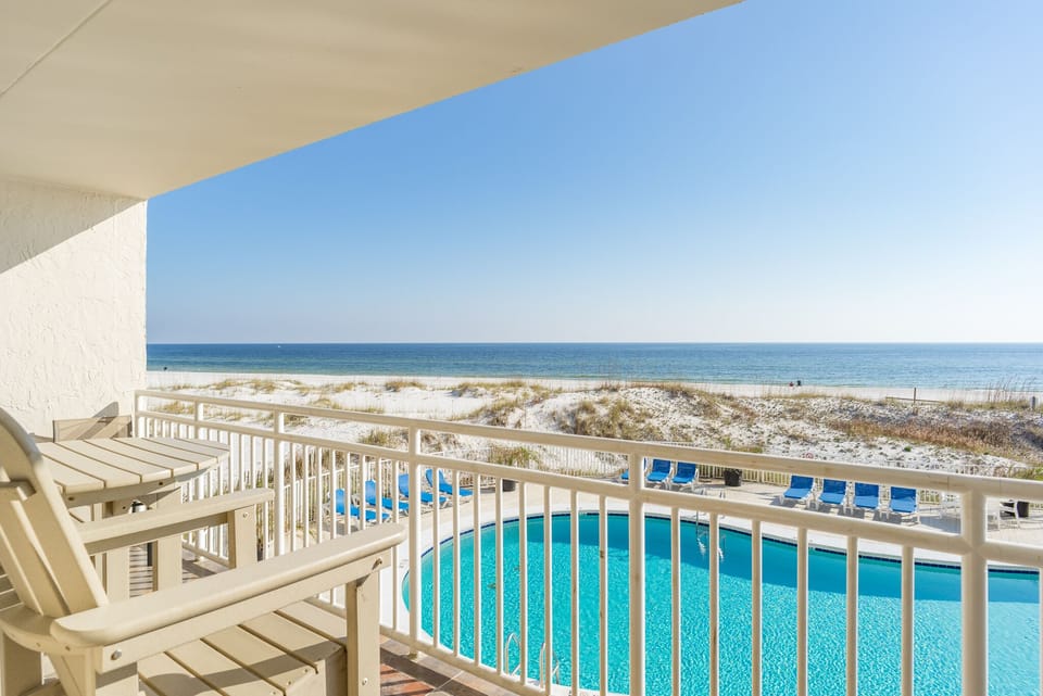 View of the Gulf from the balcony - bar height furniture. 