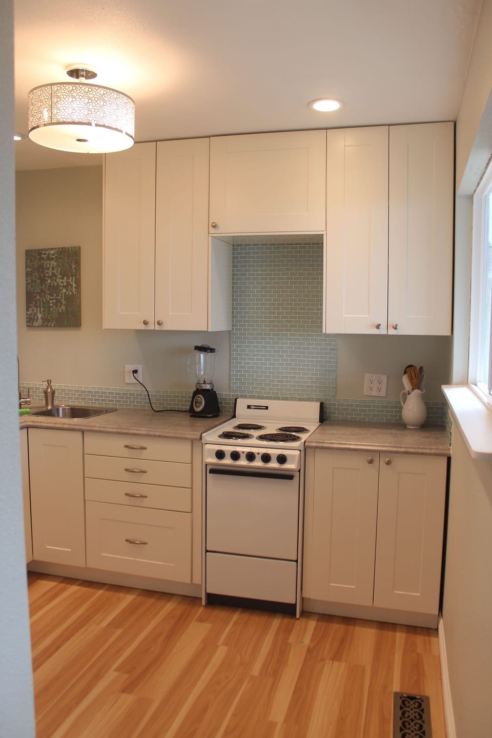 Entering the kitchen.