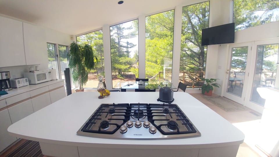 Wonderful views.  Island with gas cook top.