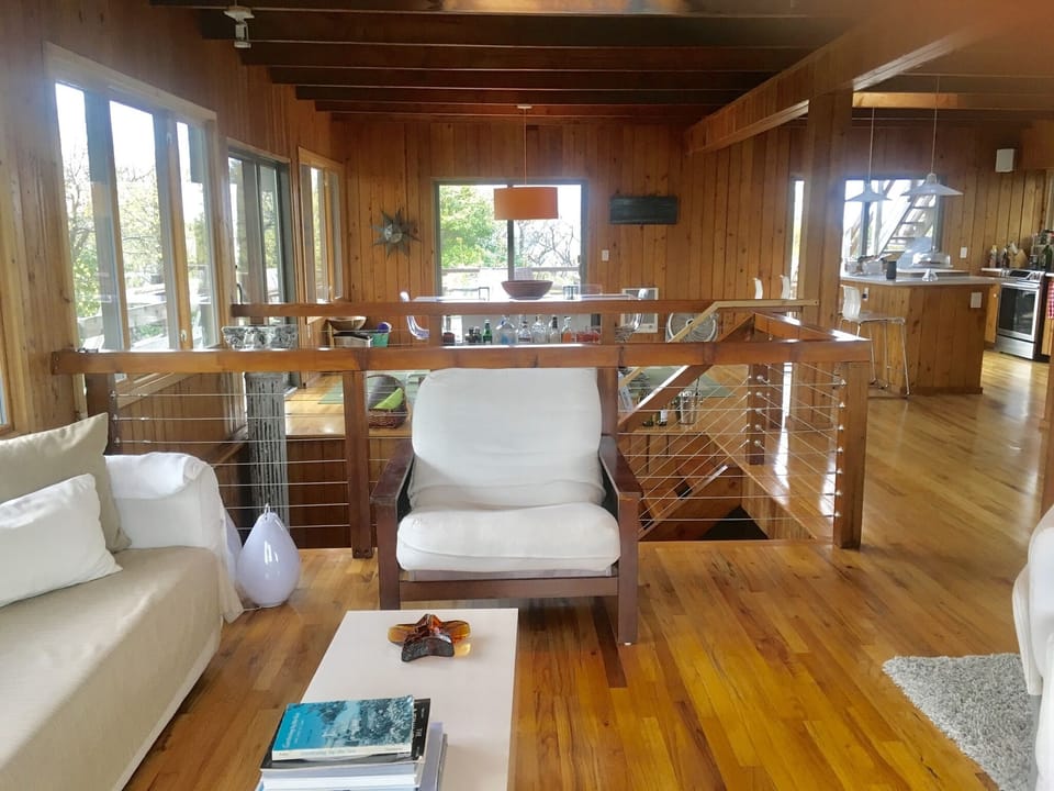 Open plan; dining room and kitchen from the living room.