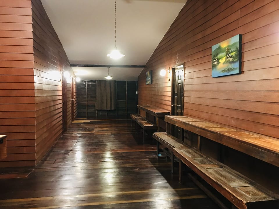 In front of rooms 