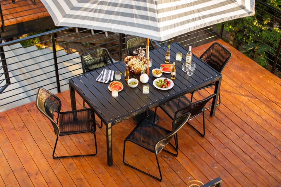 Outdoor table seats 6.