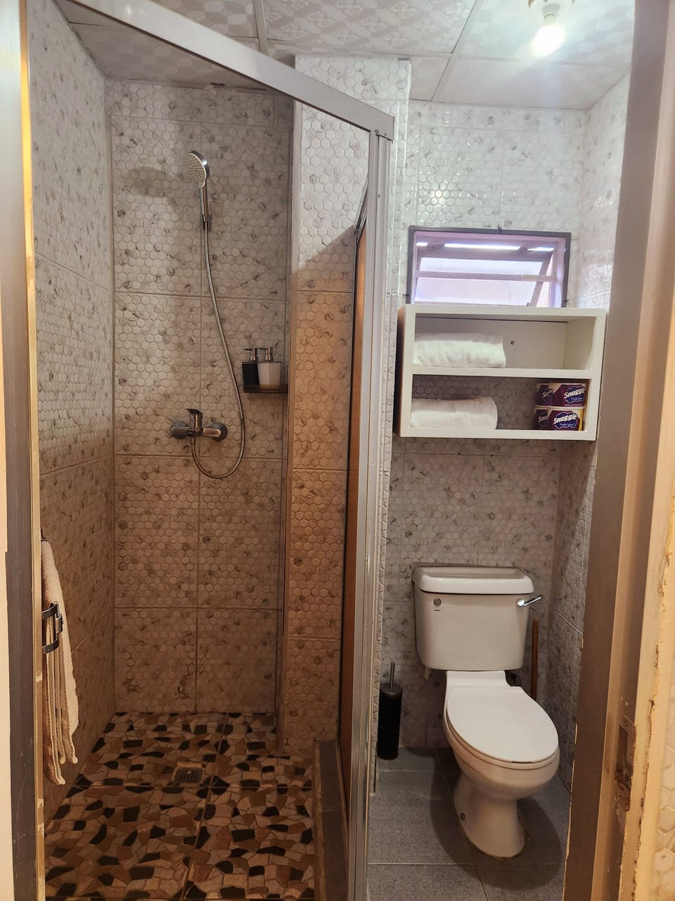 Hot shower, comfortable, clean facilities.