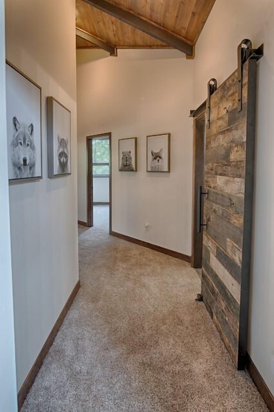 Upstairs hallway, custom barn door