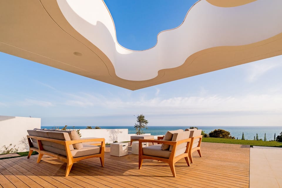 Outdoor seating area with sea view