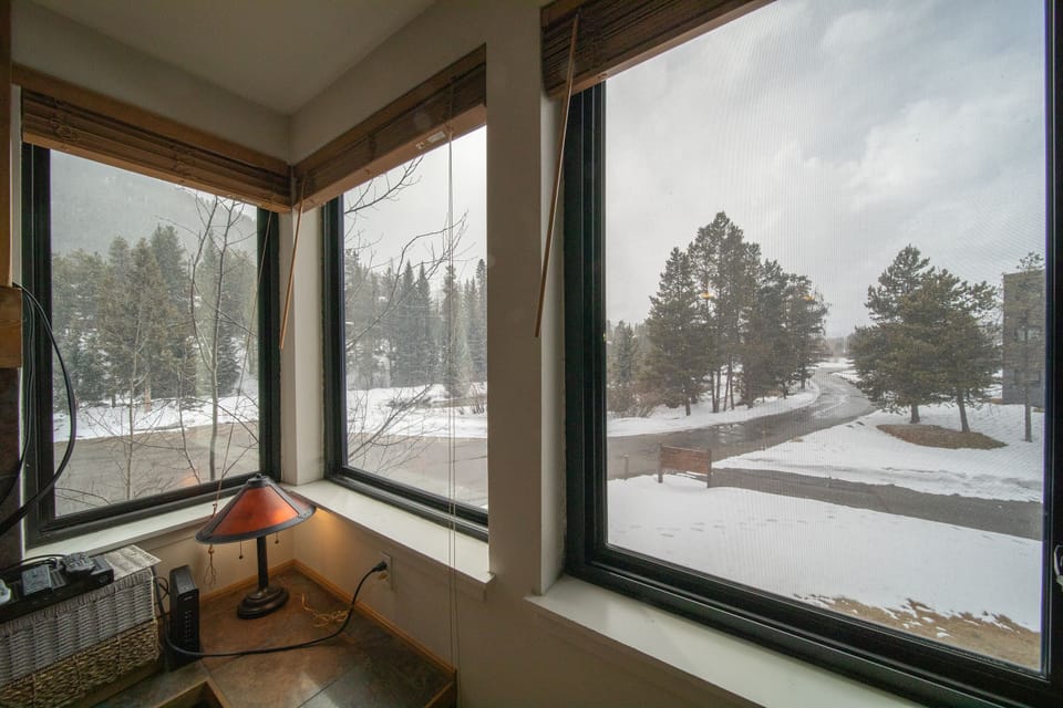 Large windows with snowy neighborhood views #winter