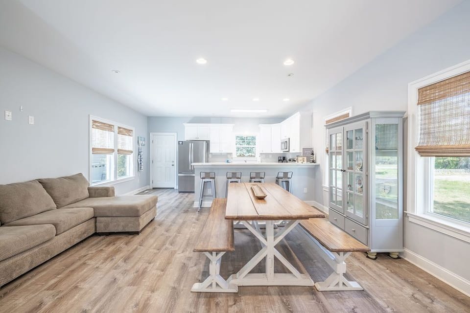 Farmhouse table with benches.