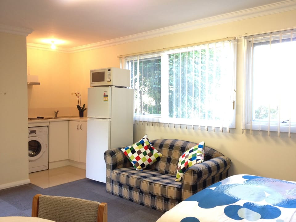 Fridge Freezer, Microwave, toaster, stove, rangehood, kettle, pots and pans, 