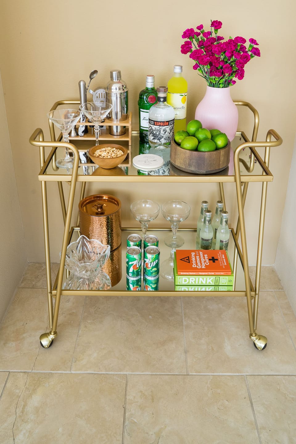 Living room. A drink cart!