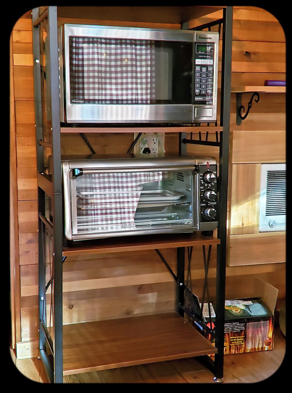 Microwave and toaster oven. 
