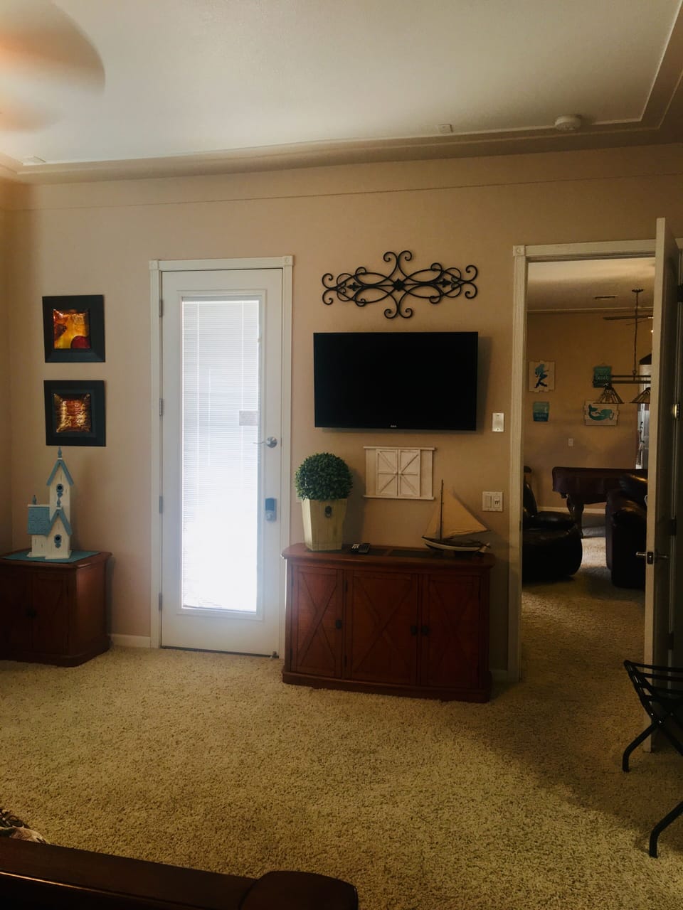 Large master bedroom King size bed, futon, master bathroom, walk in closet & TV.