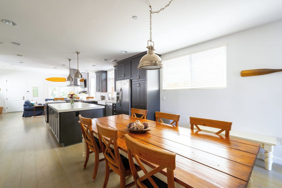 Dining, kitchen and living room - one large open space