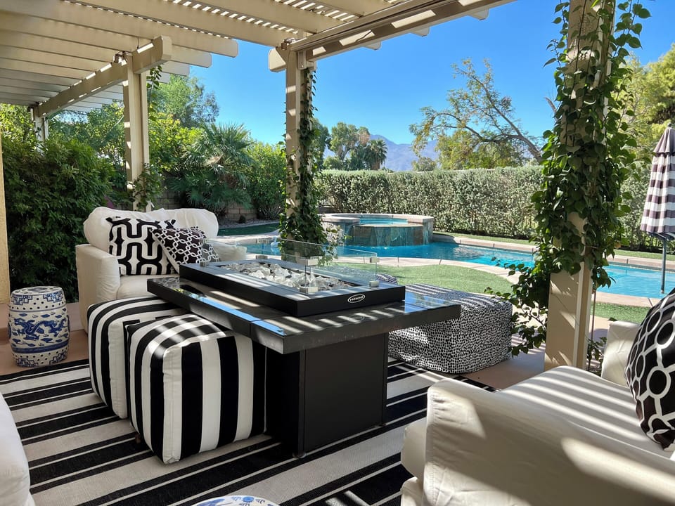 Patio living room with fire table