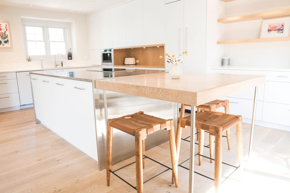 Huge open kitchen with built in espresso maker