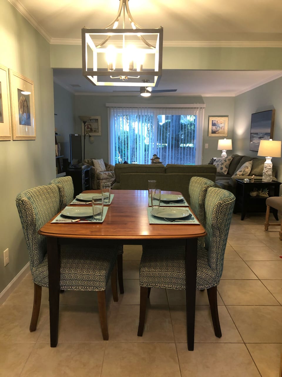 Dining Area with new chandelier