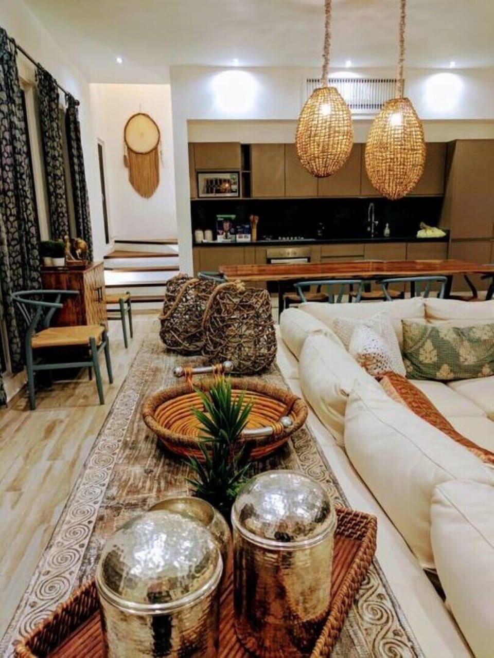Living/dining area, full kitchen with Italian custom cabinetry, granite counters