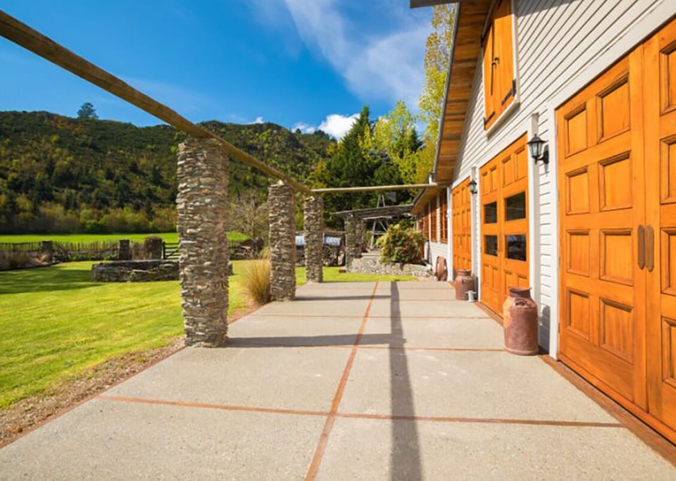 Sunny outdoor terrace.