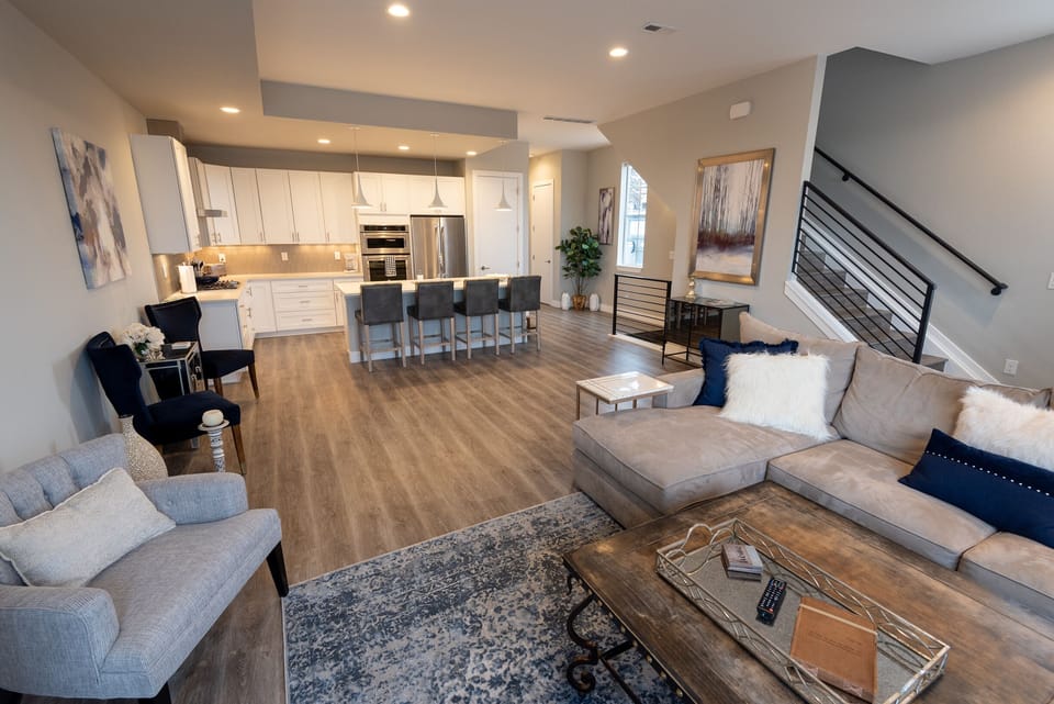 Living area and kitchen.