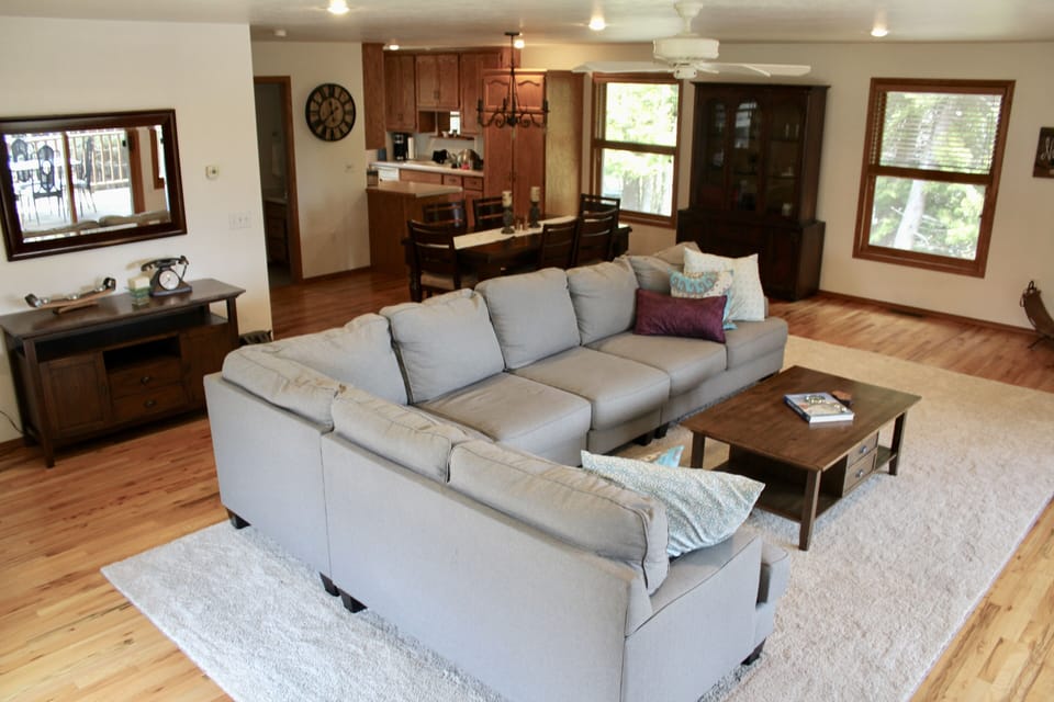 Open concept living room dining and kitchen