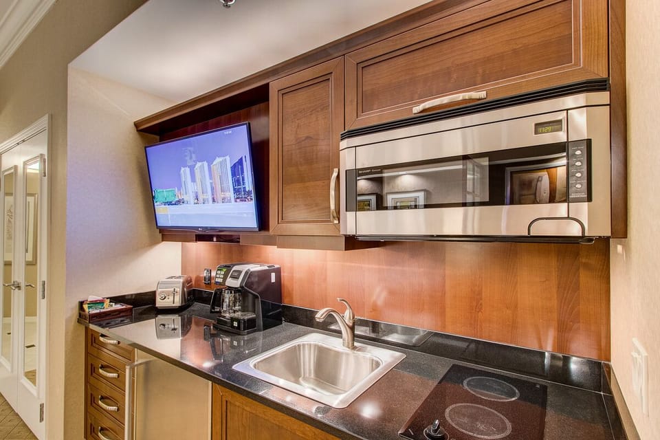 Sink, stovetop, and toaster...
