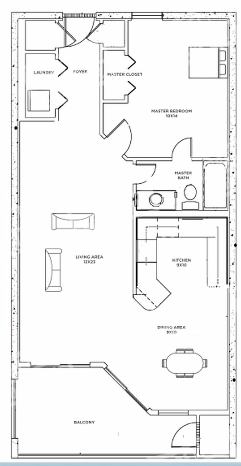 This floor plan includes a spacious living area and an additional half bath for convenience
