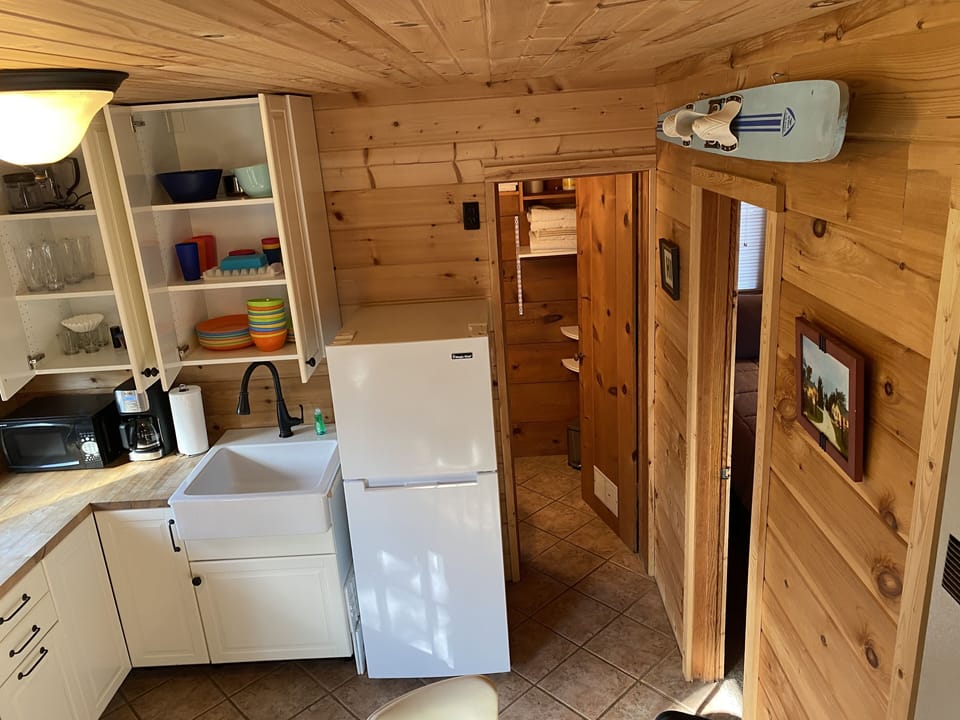 Kitchen and door to the bathroom