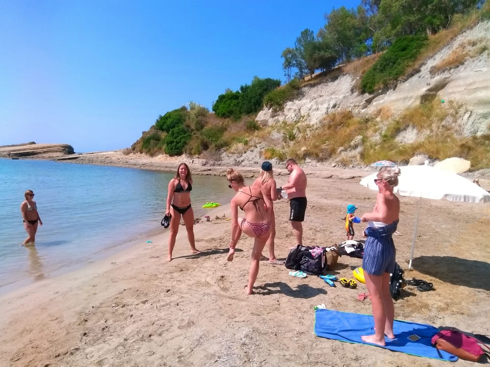 The main Spartia beach- sandy coastline, shallow waters - perfect for children!