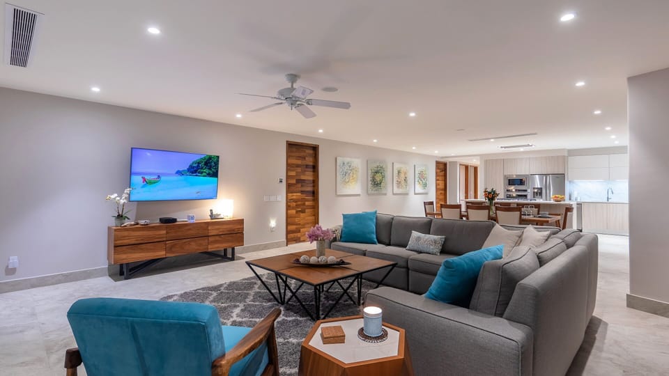 Large open living, dining and kitchen area
