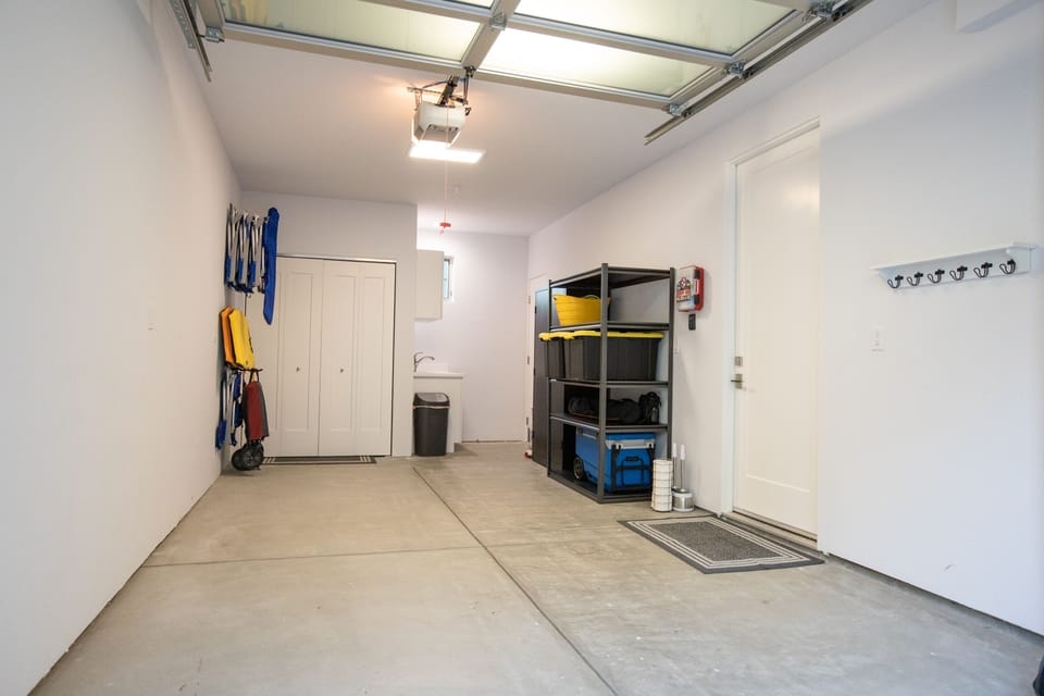 Garage stocked with supplies