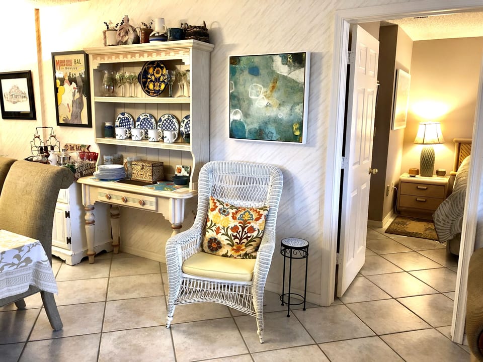 Living area leads to downstairs master suite. 