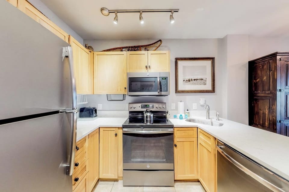 Kitchen has high end finishes