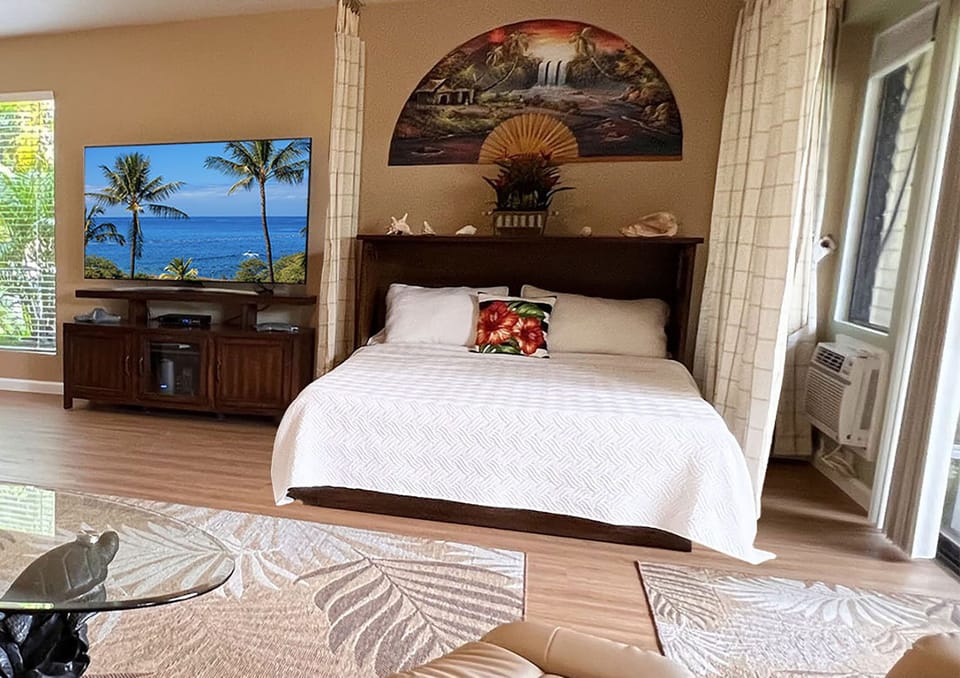 Queen Bed cabinet with privacy curtains