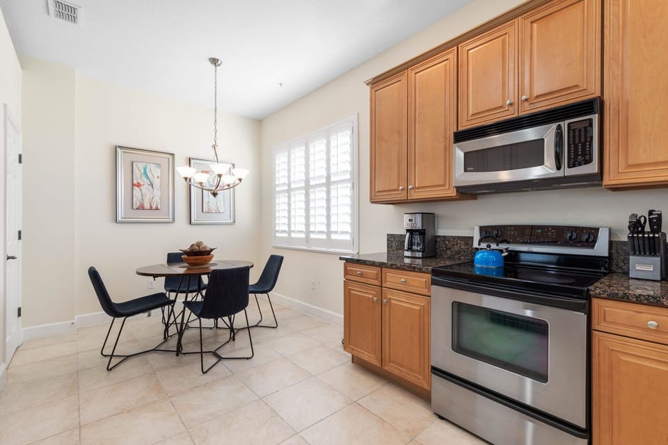 The kitchen table by the window is the ideal spot for breakfast.