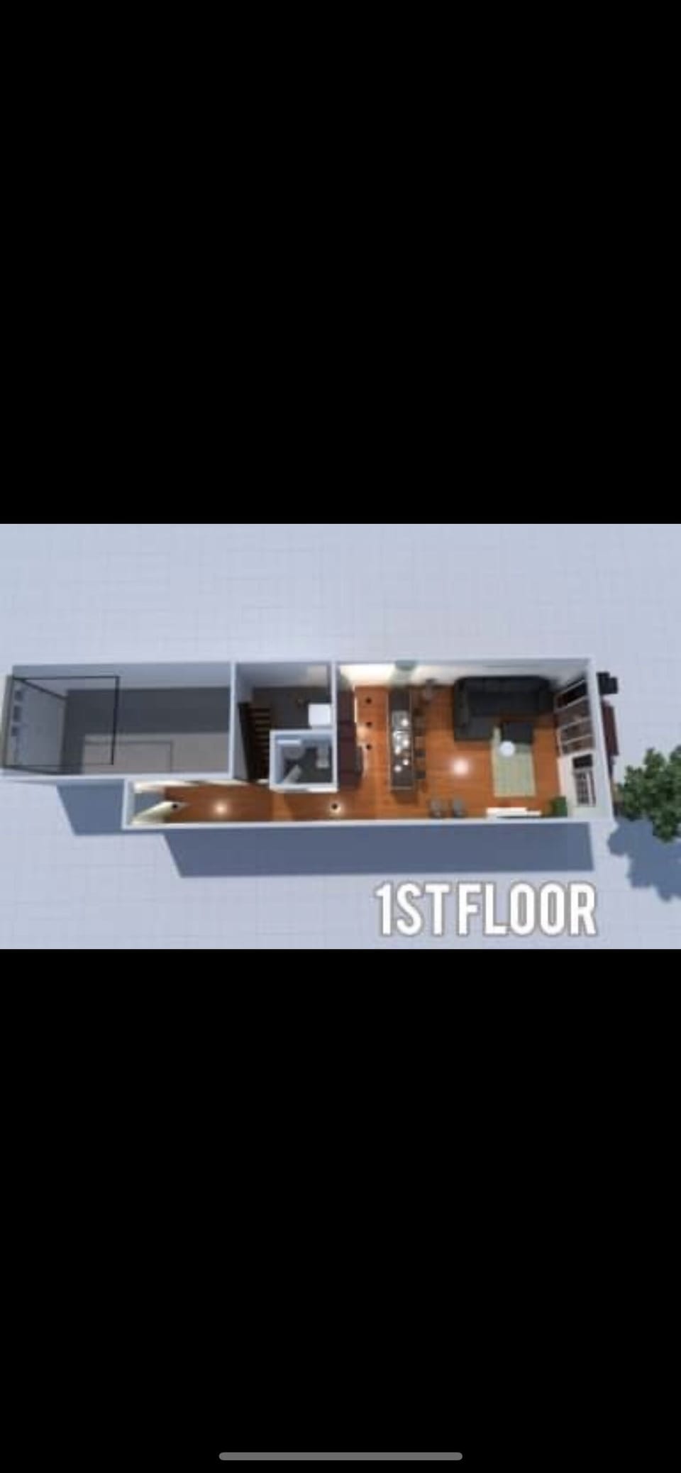 Entrance, kitchen, half bathroom and living room.
