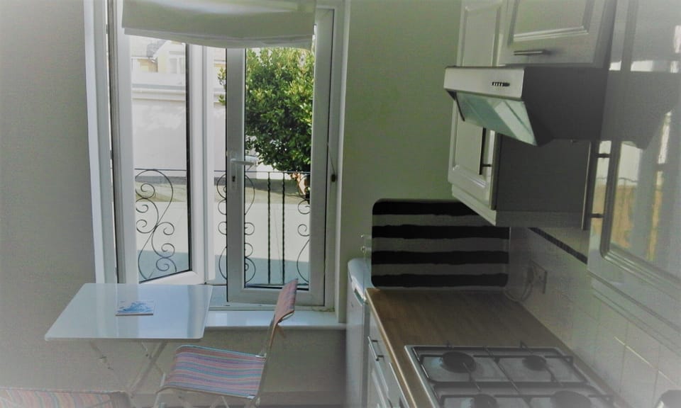 Kitchen - the windows open out fully and you can look over the Downs to the sea