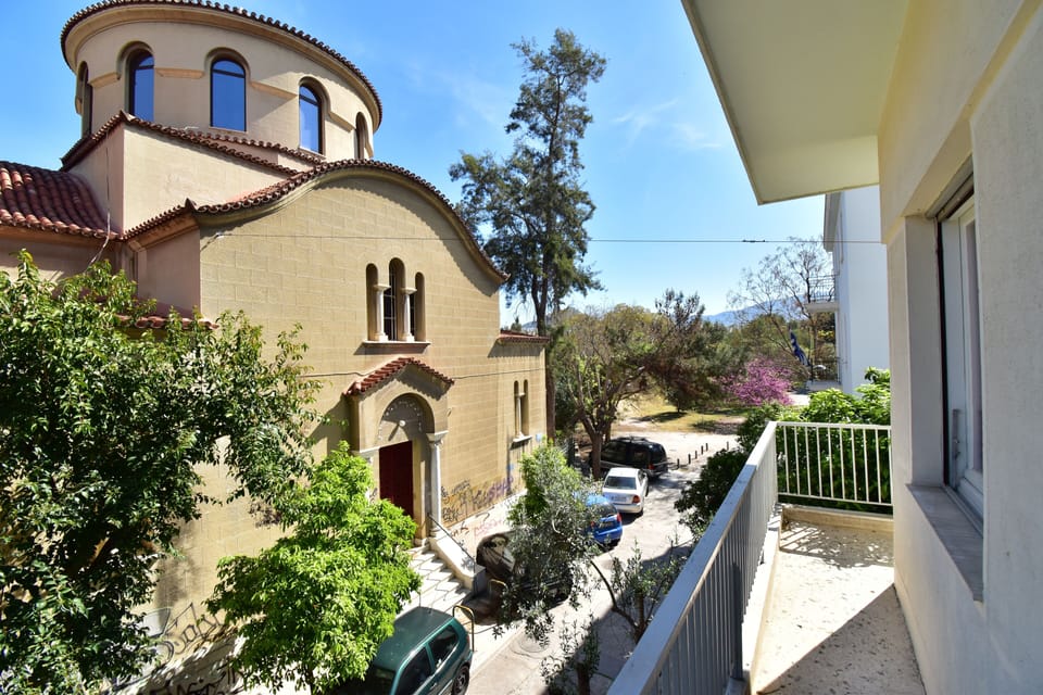 Balcony view.The "Saint Athanasios" Orthodox church
