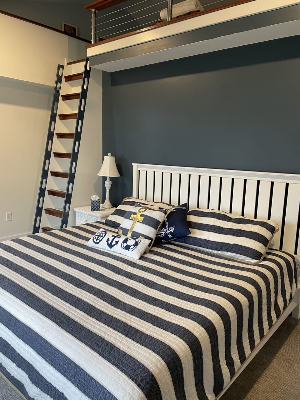 King loft bedroom with new tempur-pedic bed