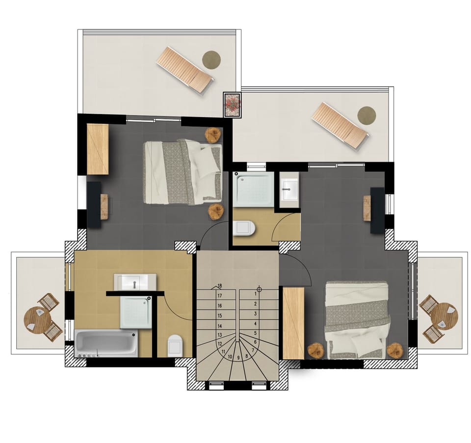 NiMaR villas - floor plans - second floor / bedrooms No 1 & No2