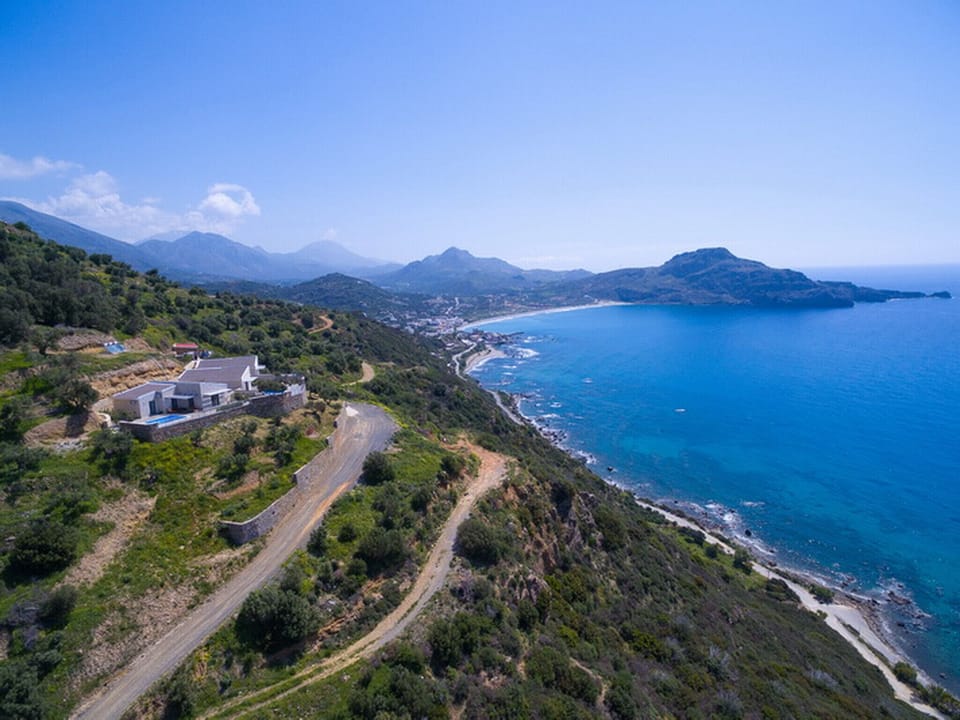 Bird's eye view of incredible sea view villa,Private pool,Tavern,Plakias,Crete