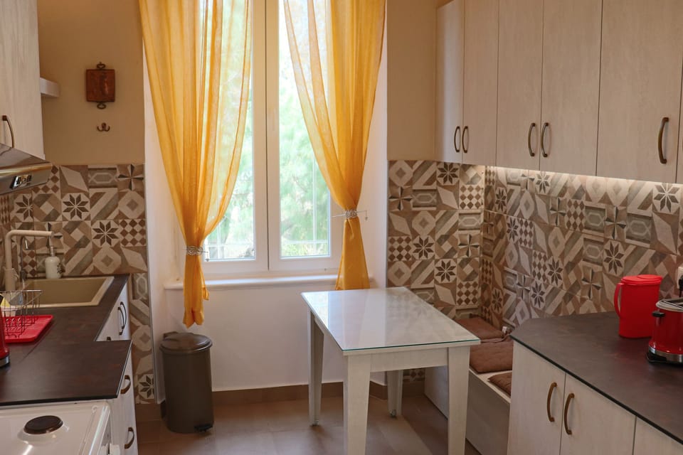 Big, fully equipped Kitchen - View to the pine trees