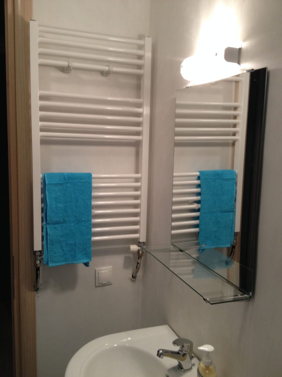 Bathroom with shower and washing machine