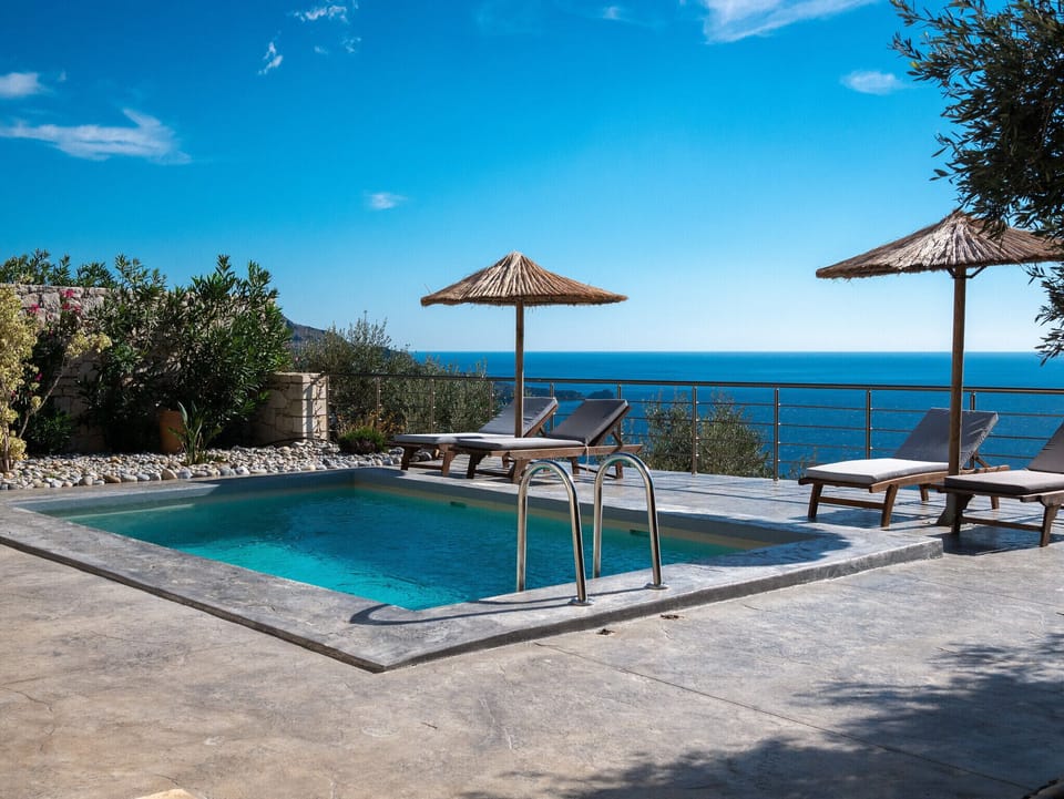 Swimming pool area of incredible sea view villa, Private pool, Tavern, Plakias, Crete