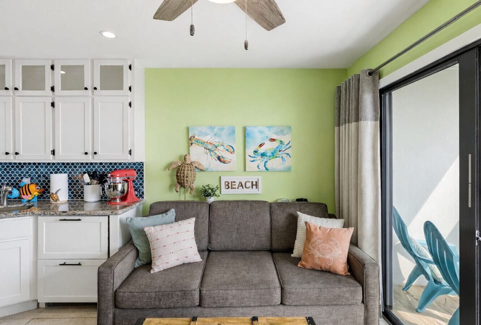 Stretch out on the queen sleeper sofa—this remodeled Galveston beachfront condo makes it easy to host extra guests in comfort.