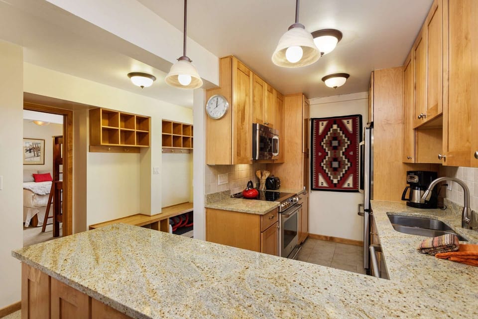 The updated kitchen is fully stocked, making it a breeze to prepare a great meal for your family and friends.
